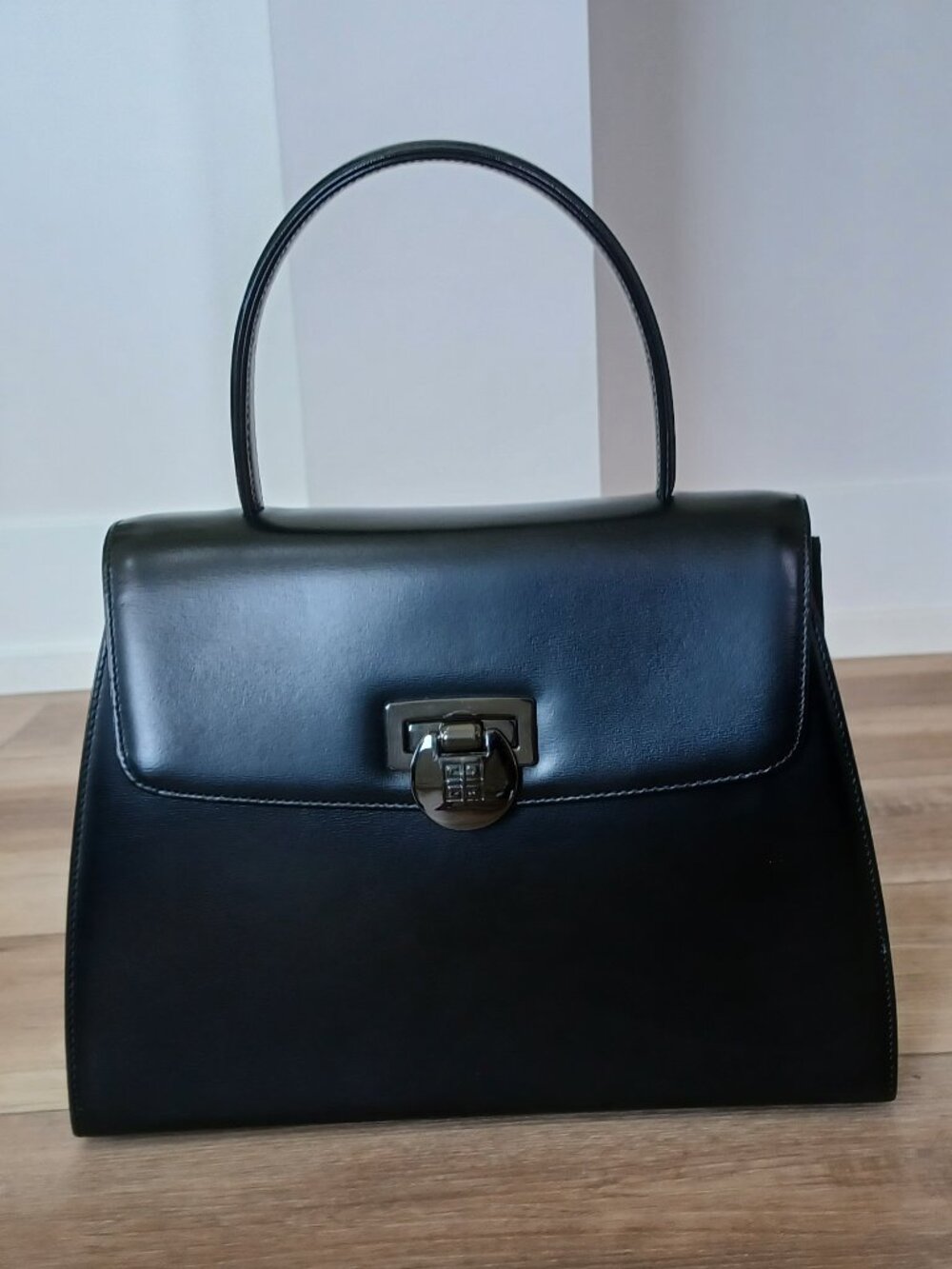 Vintage GIVENCHY Borodia Black Smooth Leather Top Handle Bag - Very Good